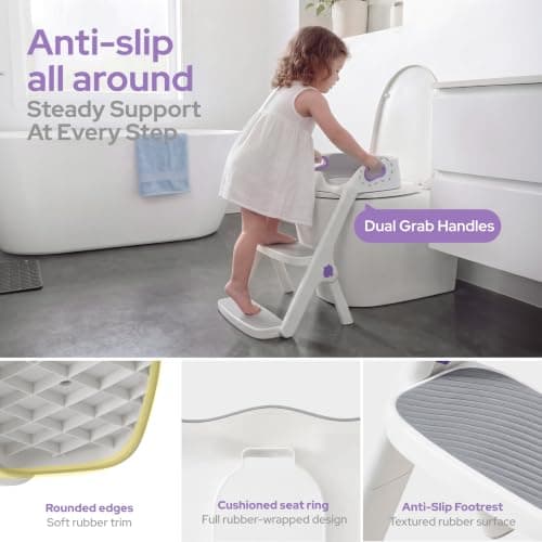 lalalark Potty Training Seat, 2-in-1 Toddler Toilet Seat with Steps, Upgrade Potty Step Stool for Toddler with Anti-slip Pad Step Stool, Extended Splash Guard, Foldable Potty Ladder Boys Girls, Purple — view 5