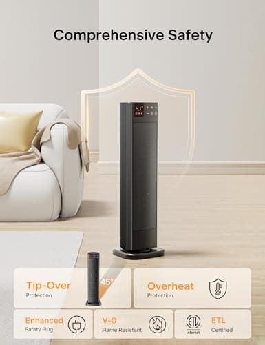 PELONIS Oscillating Ceramic Tower Indoor Space Heater for Home with Oscillation, Programmable Thermostat & ECO Mode, 12H Timer & Remote Control, Safety Protection, 23 Inches, 1500W, PHF15RSAPH23 — view 4