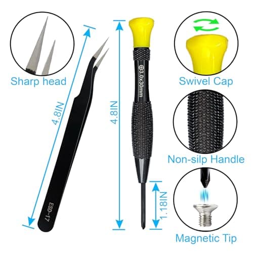 18PCS Mini Precision Screwdriver Set With Case, Lengnoyp Magnetic Small Flathead Phillips Pentalobe Torx Star Screwdriver Set Kit and Tweezers for Repairing Computer Eyeglass Phone Watch — view 2