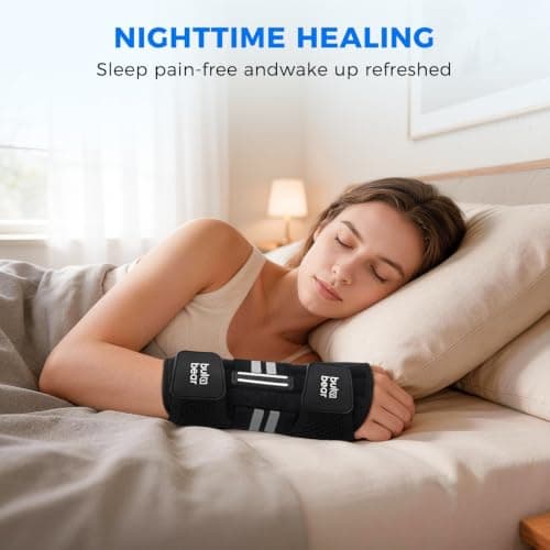 BULA BEAR Carpal Tunnel Wrist Brace, Equipped with 3 Ergonomic Splints, Breathable Wrist Support for Men & Women, Night & Work Support, Pain Relief, Tendonitis, Sprain, Rigid Hand Brace for Arthritis (Right Hand, Black/White, Large) — view 3