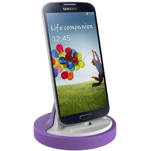 RND Dock for Samsung Galaxy S4, S4 Active, S6, S6 Edge, S6 Edge Plus, S7, S7 Edge with Dock mode cable and 2.1A Charger (compatible without or with most cases including rugged cases) (white/purple)