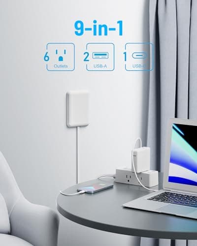 Olcorife Flat Extension Cord with Outlet Cover, Flat Plug Power Strip with 6 Outlets and 3 USB Ports, 5 FT Cord Hidden Outlet Extender for Tight Spaces