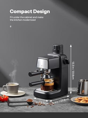 Reemix Espresso Machine 3.5 Bar, 800W Compact Size Coffee Maker with Steam Wand, 4 Cups Cappuccino & Latte Machine for Home and Office — view 4