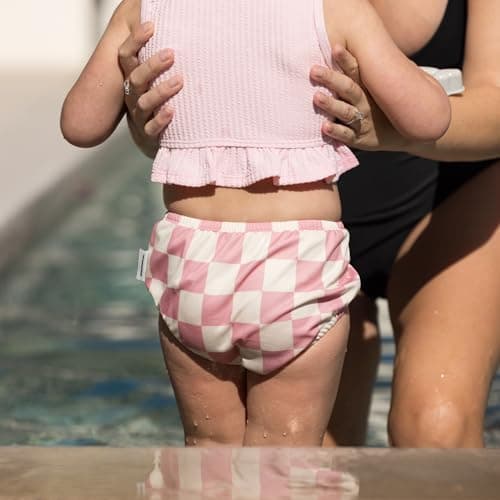 Tiny Twinkle Pull-Up Reusable Swim Diapers 2-Pack | Waterproof and UPF 50+ Sun Protection | Lightweight and Absorbent | Machine Washable(Pink,Beige Checkers,12-18M) — view 3