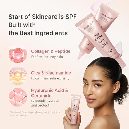 medicube Sunscreen No Cast Just Glow Collagen | SPF 50 Broad Spectrum Face Sunscreen | Lightweight, Non-Sticky, Hydrating Formula | Peptide, Cica for Soothing & Glow | Korean Skincare — view 2