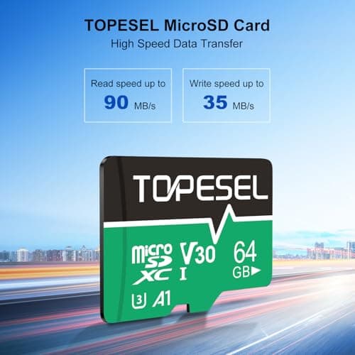 TOPESEL 64GB Micro SD Card with Adapter, High Speed TF Card, Memory Card microSDXC for Camera, Smartphone, Tablet, Dash Cam, Drone, UHS-I, U3, A1, 4K UHD, V30