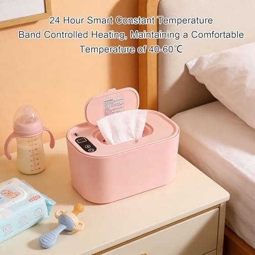 Wipe Warmer Portable Digital Display Top Heating Holder Fits for 80 Wipes Temp Nursery Home Use Pinkish — view 2