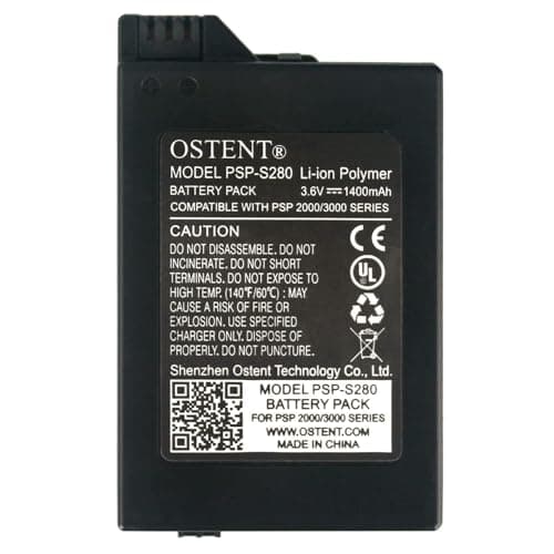 OSTENT Real 1400mAh 3.6V Lithium Ion Li-ion Polymer Rechargeable Replacement Battery Pack Upgraded Version for Sony PSP 2000/3000 PSP-S280 Console Video Games