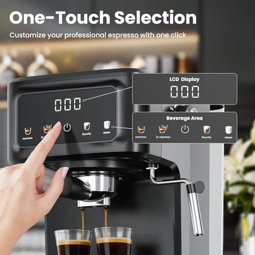 Kismile Espresso Machine with Milk Frother, 15 Bar Digital Espresso Maker for Latte & Cappuccino, LED Touch Screen, 1.5L Removable Water Tank, Compact Coffee Maker for Home/Office — view 2