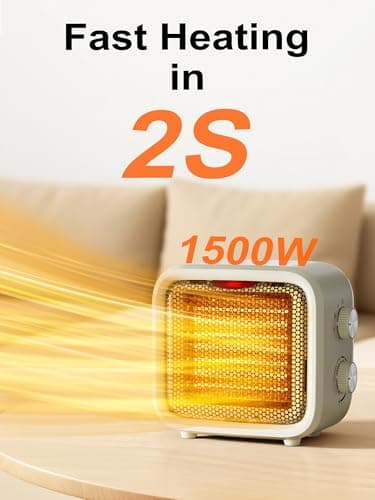 Csakri Small Space Heater,1500W PTC Mini Desk Heater,Portable Thermostat Heater,2S Fast Heat Quiet Safe for Bedroom Office