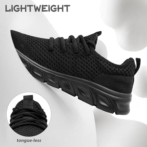 IQYNAM Running Shoes for Men Women Tennis Walking Slip on Unisex Slip-Resistant Work Shoes Breathable Athletic Workout Gym Black Sneakers Size Women 8.5/Men 7 — view 3
