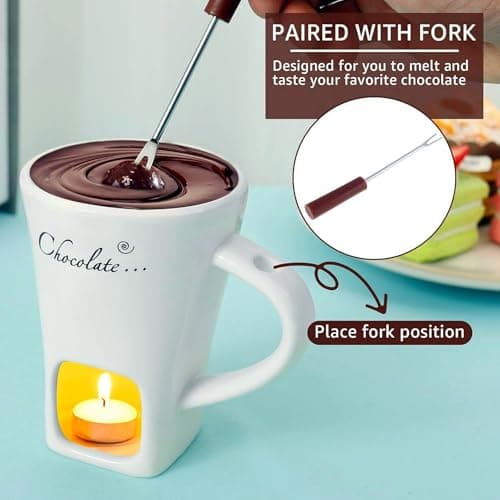 CREHNIL Chocolate Melting Mug Cheese Candy Mini Fondue Pot With Forks