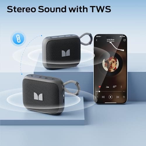 Monster S520 Portable Speaker, IPX7 Waterproof Speakers Bluetooth Wireless, Bluetooth 6.0 Small Speaker, 12 Hours Battery Life, TWS Pair for Outdoors/Beach/Home/Travel, Black — view 4