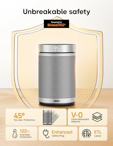 DREO Space Heater, Portable Electric Heaters for Indoor Use with Thermostat, 1-12H Timer, Eco and Fan Mode, 1500W PTC Ceramic Safety Heat for Office Bedroom Home, With Remote, Silver — view 4