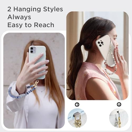 POSADINA Natural Stone Phone Charm, Beaded Healing Phone Wrist Strap, Handmade Cellphone Chain Lanyard with Tether Tab — view 3