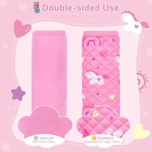 INFANZIA Car Seat Strap Covers for Infants Babies, Soft Carseat Shoulder Pads for Kids, Double-Sided Use Seatbelt Cushion Covers for Stroller, Pushchair & High Chair (Pink) — view 4