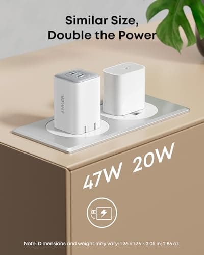 Anker Nano 47W Fast Charger USB C, 2-Port Compact Foldable USB C GaN Charger for iPhone 17/16, Galaxy, Pixel, Compatible with MagSafe (White) — view 4