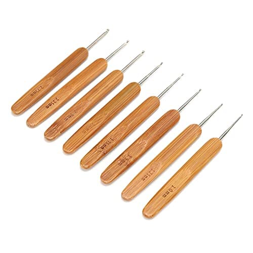 Bamboo Handle Crochet, Ergonomic Crochet Hooks Set of 8 Sizes with Stainless Steel Needle and Natural Bamboo Handle, for Home Use DIY Hand Knitting — view 2