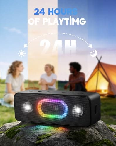 OHAYO Bluetooth Speaker, Wireless Portable Outdoor Speakers, Bold Sound and Ambient Light, IPX6 Waterproof, 24H Playtime, TWS Pairing, Built-in Mic, Home/Travel/Beach Essential, Birthday Gift, Black — view 5