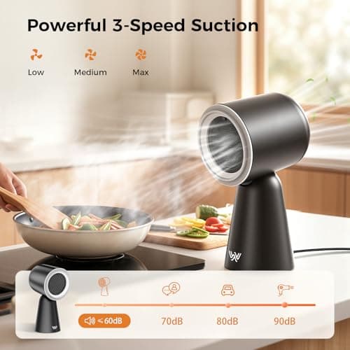 Portable Range Hood with Light, Desktop Kitchen Exhaust Fan with Water Washing Self-Cleaning Mode, 12° Adjustable Head, 3-Speed, Low Noise, Ideal for Apartment, RV, Indoor Hot Pot and BBQ (Black)
