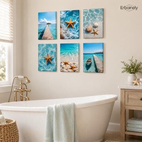 Erboinely 6 Pcs Beach Scenery Poster Wall Art — view 2