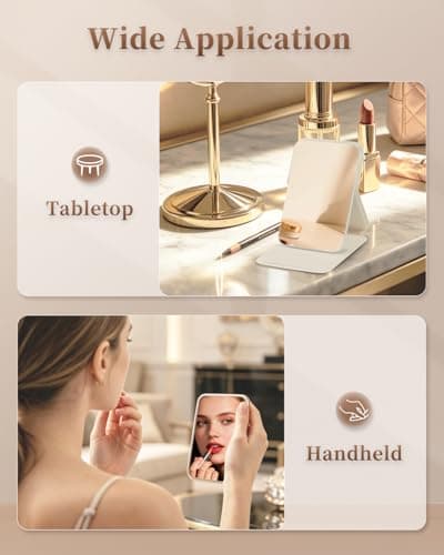 VFD Small Compact Pocket Makeup Mirror, Portable Folding Travel Mirrors Ultrathin Light Handheld with Adjustable Stand, Premium HD Optical Glass, Gift for Your Lover, Suitable for All Scene — view 4
