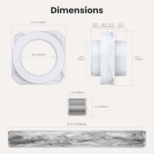 JEEVONY Magnetic Dryer Vent Coupling FR ABS V-0 Dryer Vent Connector Kit Airtight Seal Easy to Clean Quick Connector Including a 2.6ft 4" Duct and two Clamps, White, SDV180 — view 5