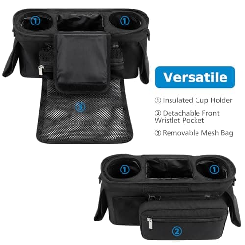 Accmor Universal Stroller Organizer with Insulated Cup Holder Detachable Phone Bag and Shoulder Strap,Stroller Bag Caddy Organizer Fits for Uppababy, Baby Jogger, Britax Strollers — view 4