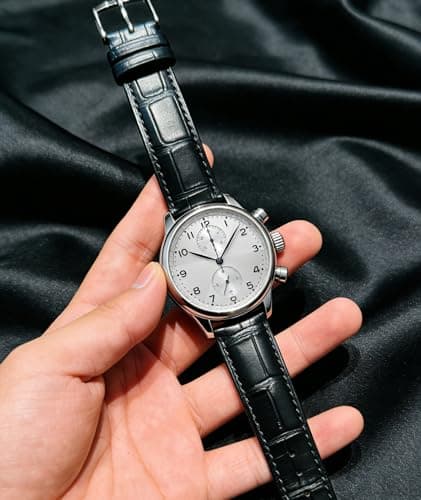 BINLUN Leather Watch Band Genuine Calfskin Replacement Watch Strap Quick Release Crocodile Pattern 10 Colors 13 Sizes for Men Women（Black,22MM） — view 3
