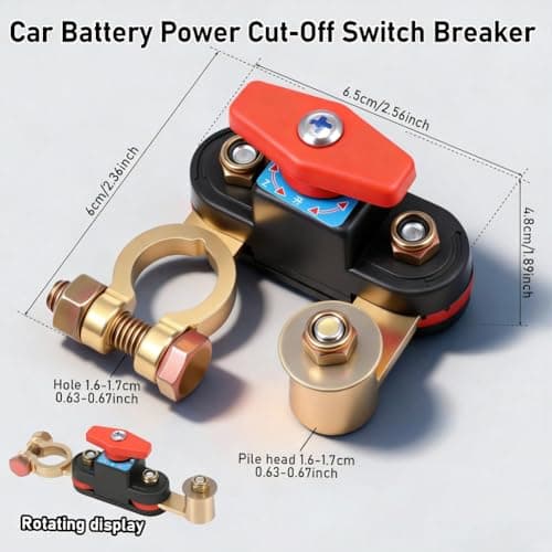 Car Battery Power Cut-Off Switch Breaker, Pure Copper Car Battery Disconnect Switch, Adjustable Battery Cut Off Switch 12v, for Car Truck Boat Rv Supplies (2Pcs)