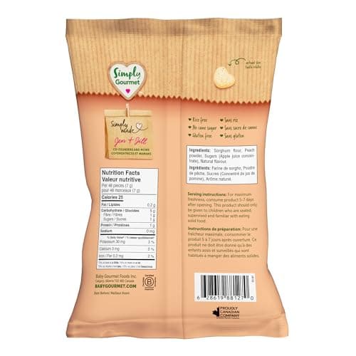 Simply Gourmet Puffies, Peach, 6 x 32g | 8 Months+ | No Cane Sugar, Gluten-Free | Made in Canada