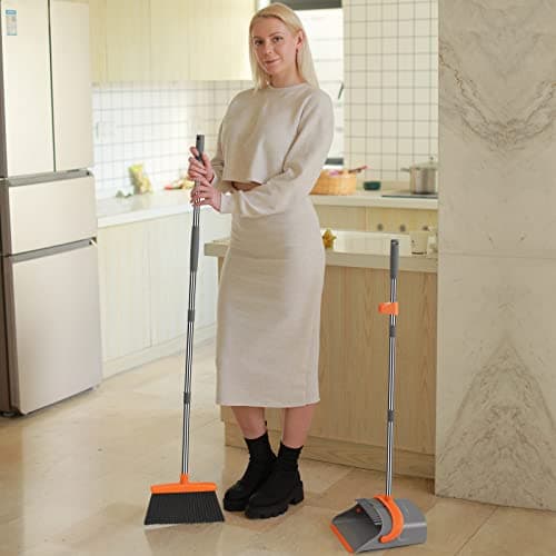 Ivandar Broom and Dustpan Set for Home, Broom and Dustpan Combo for Office, Long Handle Broom with Upright Standing Dust pan,Indoor&Outdoor Sweeping (Gray&Orange) — view 5
