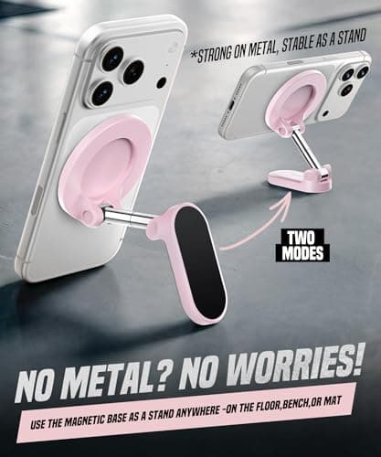 GolbinBox Magnetic Gym Phone Holder for MagSafe, All Metal Dual-Magnet Mount for iPhone and Android, 360° Adjustable Tri-Axis, Gym Essentials for Bodybuilder Men Women Recording Fitness Exercise, Pink — view 4