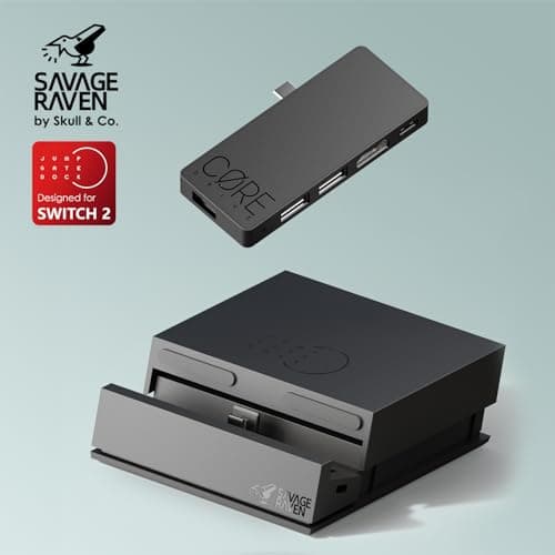 by Skull & Co. Jumpgate Pro: Portable Dock Station with Detachable USB Hub Adapter for Switch 2(2025) /Switch OLED (2021)/Switch (2017) and Macbook, HDMI2.1, 8k@30Hz or 4K@120Hz, USB3.0 Port