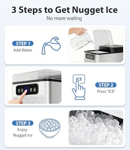 SenCre Nugget Ice Maker 40lbs/Day, Countertop Ice Maker Soft Chewable Ice, Ice Makers One-Click & Self-Cleaning, Crushed Pellet Ice Machine with Scoop&Basket for Home/Kitchen/Office, Stainless Silver — view 5