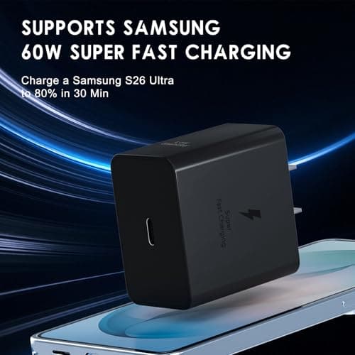 Samsung 60W PD Power Adapter-Low Standby USB-C Port Fast Charging Android Phone Charger Block for Samsung Galaxy S26 Ultra/S26/S26+/S25/S25 Ultra/S25+/S24 Ultra/S23 Ultra/S22, 2 Pack