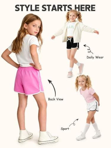 KIDDORY 5 Pack Girls Cotton Active Shorts Toddler Summer Shorts Multipack Soft Stretchy Sport Shorts (US, Age, 14 Years, 16 Years, 5, Black, Navy Blue, Off-White, Rose Red, Light Purple) — view 4