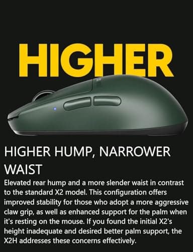 Pulsar X2H (High Hump) Mini Founder's Edition Wireless Gaming Mouse, Ultra Lightweight 1.82oz (52g),Symmetrical, 4K Dongle included,2.4 Ghz,1ms Polling Rate,26k DPI,PAW3395 Sensor (Green,Ambidextrous)