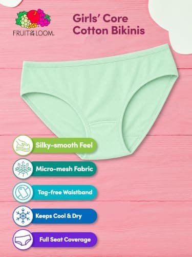 Fruit of the Loom Girls' Breathable Underwear, Bikini - 6 Pack - Assorted Fashion, 12 — view 5