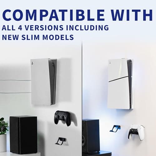 VIVO Steel Wall Mount Bracket Designed for PS5 Gaming Console, Vertical Display for PlayStation 5, Open Design, 2 Controller Mounts, Black, MOUNT-PS5B