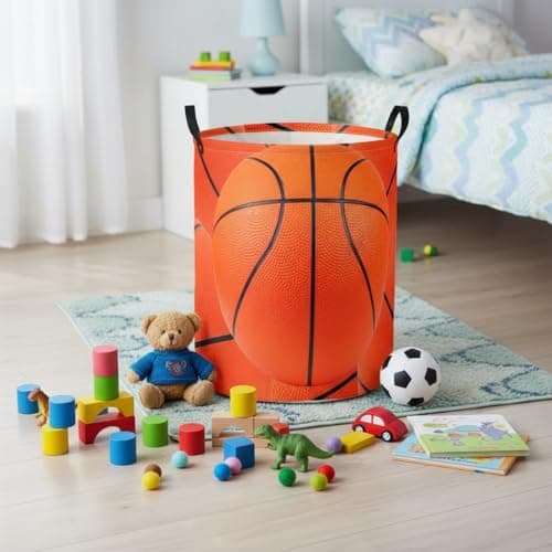 HIYAGON Baby Laundry Hamper Basket Baby Hamper for Nursery Boy and Girl Cute Kids Toys Storage Bin Organizer Boho Room Decor(Basketball) — view 2