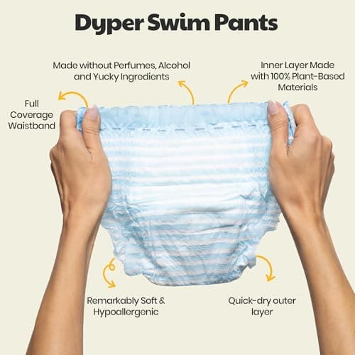 DYPER Baby Swim Diapers Size Medium (20-31 lbs), 19 Count | Disposable Swim Pants | Plant-Based, Hypoallergenic & Fragrance Free | Won't Swell in Water | for Pool, Beach, Swim Lessons & Water Play — view 2