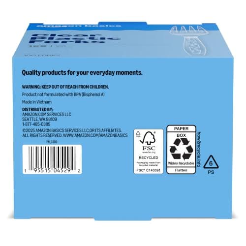 Amazon Basics Disposable Clear Plastic Forks, Premium Quality, 100 Count, Large Pack, Packaging May Vary — view 4