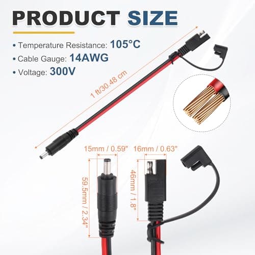 MECCANIXITY SAE to DC 5525 Male Adapter Cable, 14AWG 300V 1FT Cable Wire Solar Panel Connector with Waterproof Cover for Solar Panel Portable Power Station
