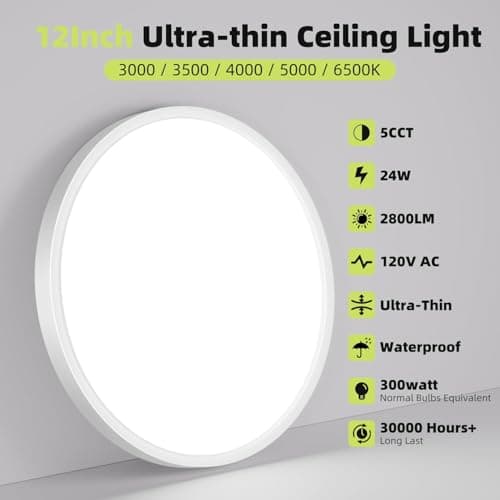 hepside 12Inch LED Flush Mount Ceiling Light Fixture,5 Color Temperature Options Closet Light Fixture,Small Round Slim Surface Ceiling Lights for Hallway Bathroom Bedroom Kitchen Bedroom — view 2