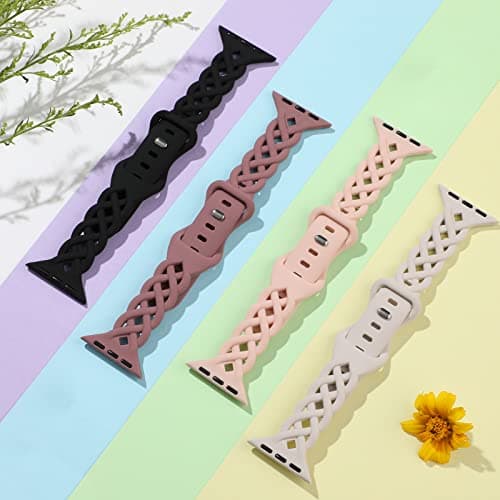 Slim Silicone Bands Compatible with Apple Watch Band 40mm 38mm 41mm 44mm 45mm 46mm 49mm 42mm Women Floral Breathable Braided Lace Thin Sport Strap Replacement Wristbands iWatch SE Series 11 10 9 8 7 6 5 4 3 ultra 2 — view 3