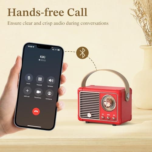 PRUNUS J-999 Retro Bluetooth Speaker,Vintage Decor,Mini Wireless Bluetooth Speaker,Cute Old Fashion Style Support USB/TF Card/AUX for Kitchen Desk Bedroom Office Party Outdoor(Red) — view 5