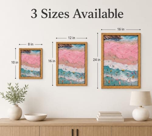 Framed Pink Girl Coastal Canvas Wall Art, Beach Surfers on Pastel Sand Painting Picture Wall Decor,Vibrant Ocean Poster Print Artwork,for Bedroom Bathroom Girls Room Home Decoration 8x10inch — view 4