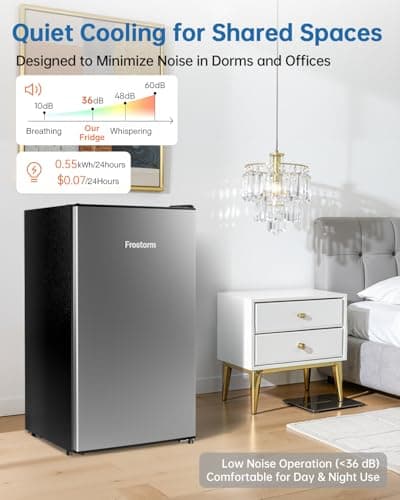 Frostorm 3.2 Cu Ft Mini Fridge with Freezer - Energy Efficient, Large Capacity Single Door Upright Freezer for Bedroom, Office & Dorm | Small Fridge, Reversible Door, ETL Certified(Silver) — view 3