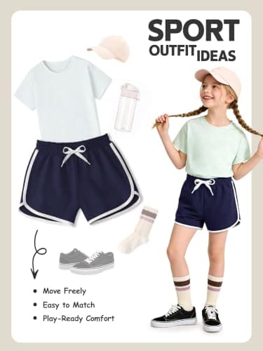 KIDDORY 5 Pack Girls Cotton Active Shorts Toddler Summer Shorts Multipack Soft Stretchy Sport Shorts (US, Age, 14 Years, 16 Years, 5, Black, Navy Blue, Off-White, Rose Red, Light Purple) — view 5